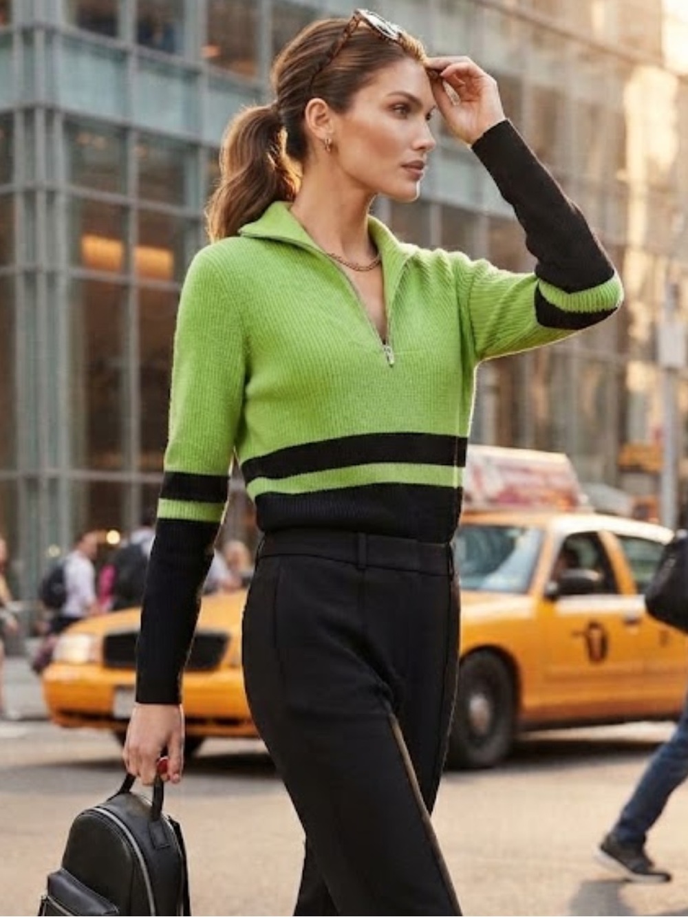 NWOT Ralph Lauren Active 100% Cotton Green n Black Zipper Sweater Size L